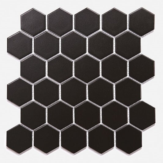 black hexagon ceramic mosaic