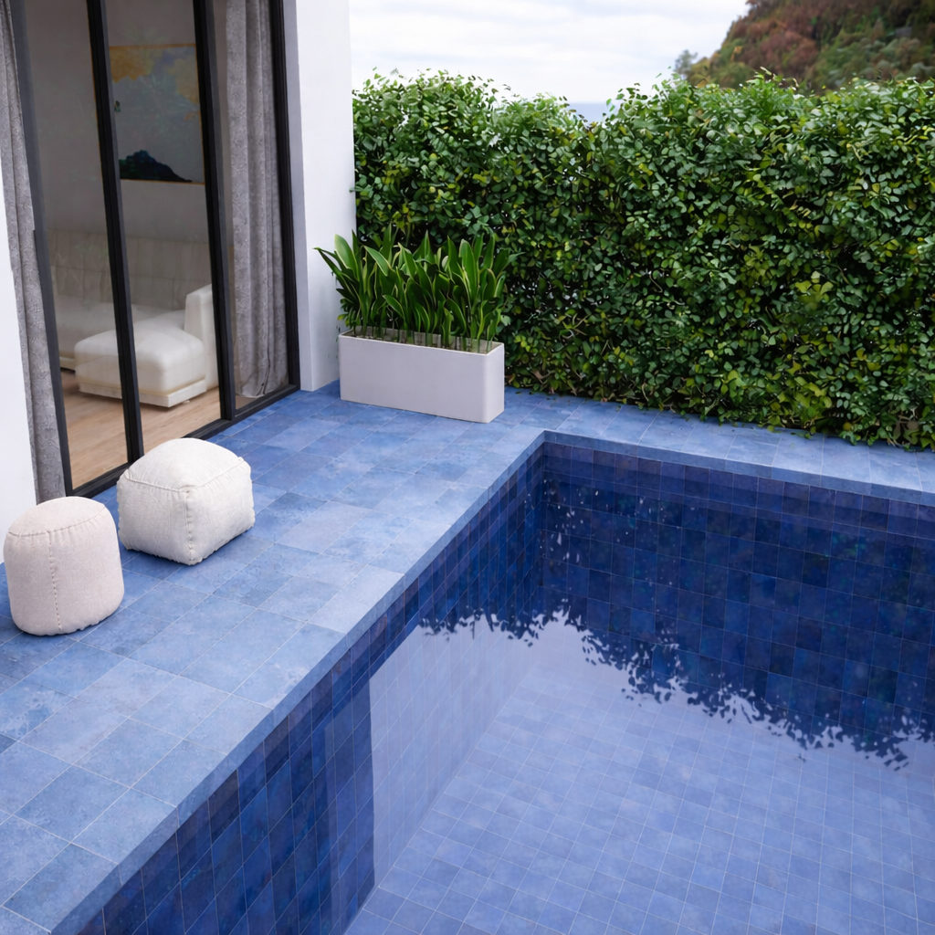 blue glazed porcelain tile for pool
