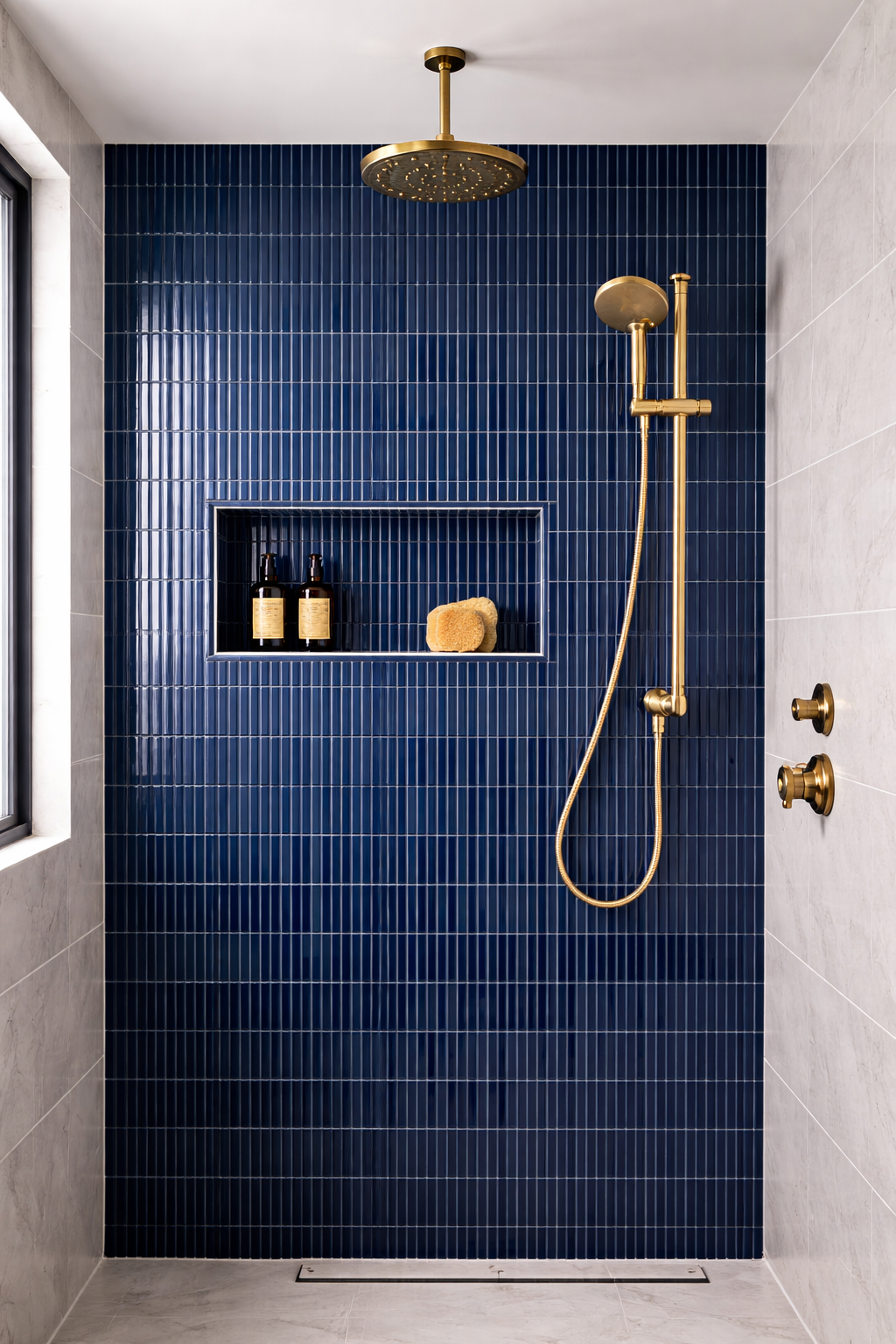imperial blue kit kat mosaics tiles used on shower wall