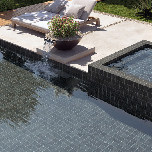 black 100x100 square pool tiles in matt