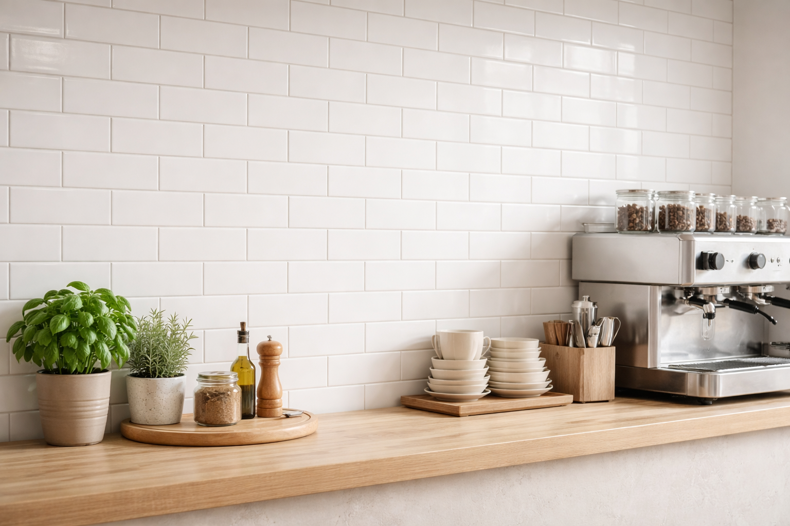 matt white 65×265 tile used in kitchen as kitchen backsplash